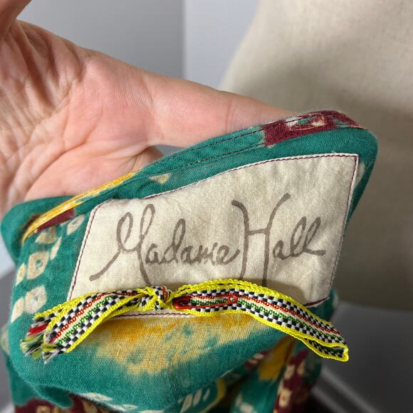 Madame Hall Women's Top OS Green Floral Artisan Indian Block Print Tunic Cotton - Picture 8 of 10